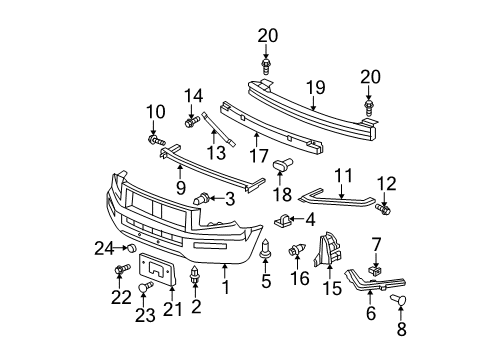 2007 Honda Ridgeline Front Bumper Bolt B, Bumper Diagram for 90109-SE0-003