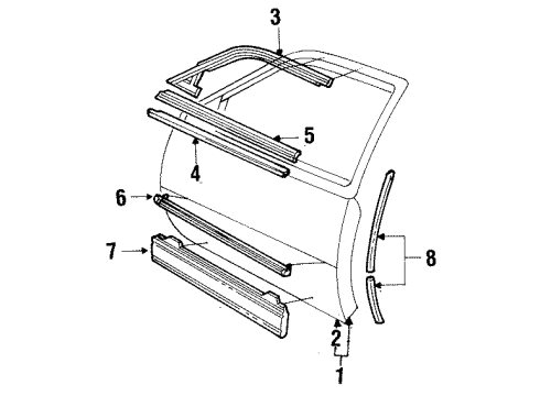 1986 Cadillac Eldorado Door & Components Molding Asm-Retainer Front Door Window Glass Run Upper *Black Diagram for 20688059