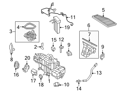 2010 Mercury Mariner HVAC Case Evaporator Assembly Diagram for AL8Z-19B555-A