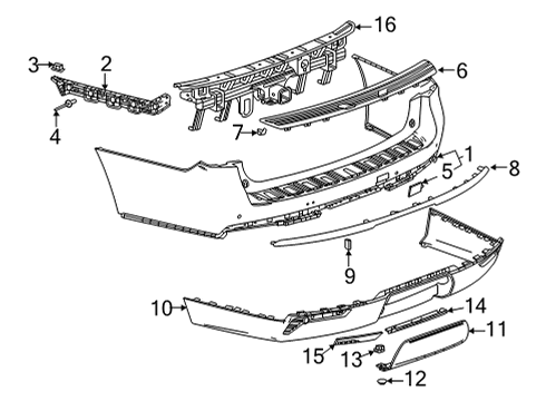 2021 Chevrolet Suburban Bumper & Components - Rear Molding Diagram for 84371055