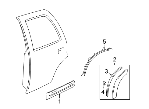 2004 Chevrolet Tracker Exterior Trim - Rear Door Cladding, Rear Door, LH (On Esn) *Platinum Silencer Diagram for 30025250