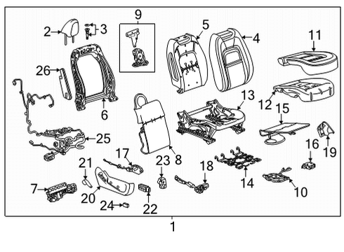 2020 GMC Canyon Passenger Seat Components Outer Finish Panel Diagram for 23407042