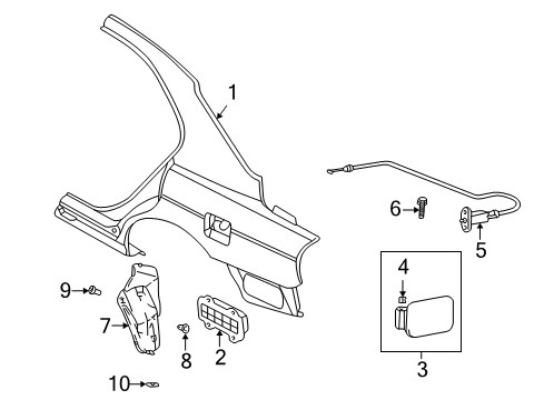 2002 Hyundai XG350 Quarter Panel & Components Opener Assembly-Fuel Filler Door Diagram for 95720-33000