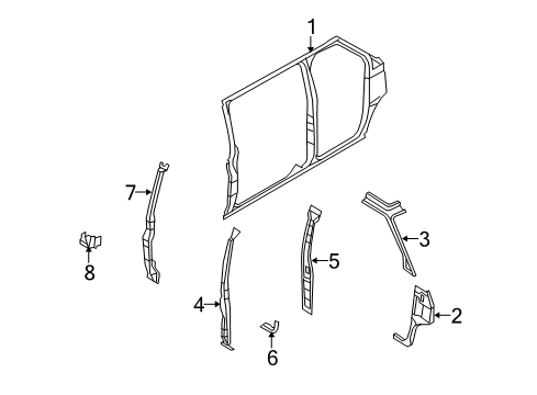 2012 Ford E-350 Super Duty Uniside Weatherstrip Pillar Reinforcement Diagram for 8C2Z-1502500-A