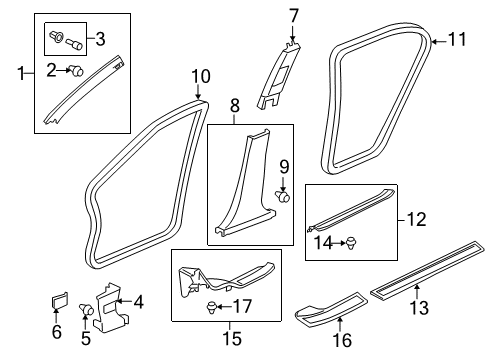2013 Acura ZDX Interior Trim - Pillars, Rocker & Floor Clip, FR. Pillar Garnish Diagram for 91561-TA5-A01