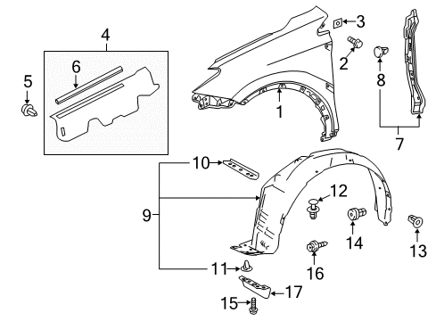 2013 Toyota RAV4 Fender & Components Splash Shield Diagram for 53896-0R030