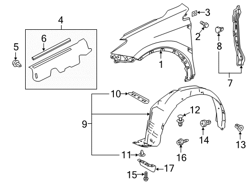 2018 Toyota RAV4 Fender & Components Fender Diagram for 53802-42200