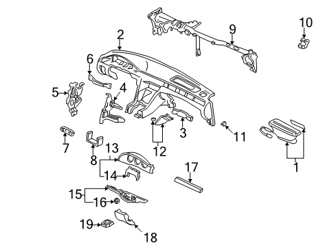 1999 Acura RL Instrument Panel Clip, Snap Fitting Diagram for 90666-S10-003