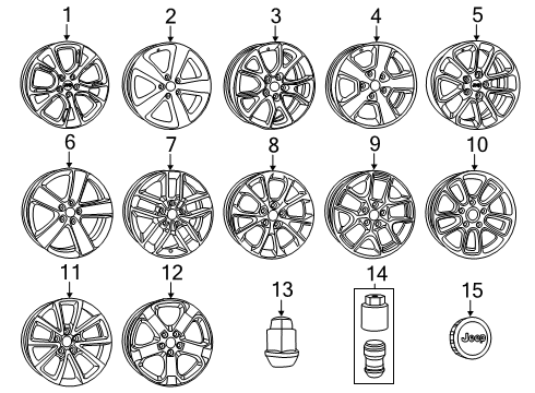 2016 Jeep Grand Cherokee Wheels, Covers & Trim Wheel Aluminum Diagram for 1VH41AAAAD