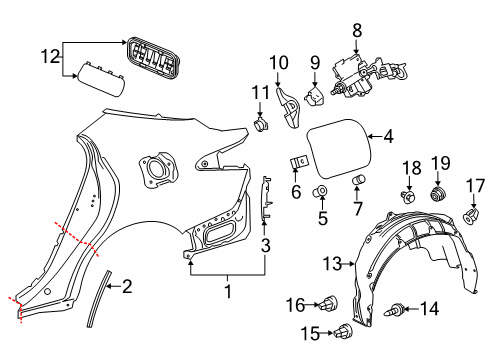 2021 Toyota Camry Fuel Door Wheelhouse Liner Diagram for 65638-06250