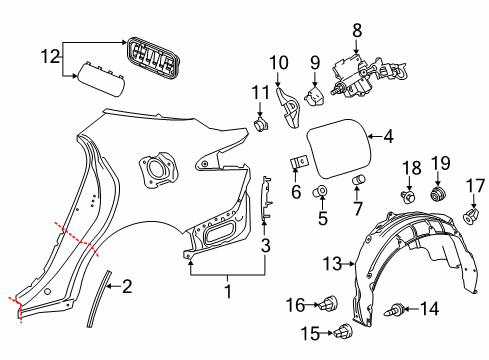 2021 Toyota Camry Fuel Door Wheelhouse Liner Diagram for 65638-06300