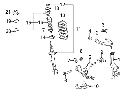 2021 Lexus IS350 Front Suspension Components, Lower Control Arm, Upper Control Arm, Stabilizer Bar ABSORBER Assembly, Shock Diagram for 48520-80707