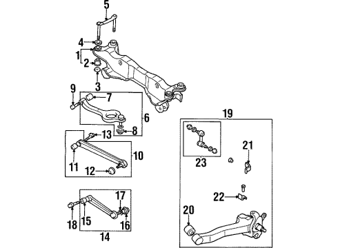 1998 Hyundai Sonata Rear Suspension Components, Lower Control Arm, Upper Control Arm, Stabilizer Bar Stopper-Crossmember Mounting Diagram for 62472-34000