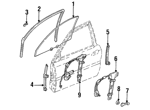 1994 Honda Accord Front Door - Glass & Hardware Sash, L. FR. Door (Lower) Diagram for 72270-SV4-003