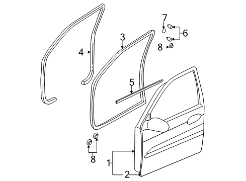 2003 Kia Sedona Front Door WEATHERSTRIP OUTASSY-Belt Diagram for 0K55259810A