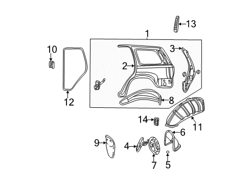 2000 Jeep Grand Cherokee Quarter Panel & Components Seal-Rear Door Diagram for 55135959AG
