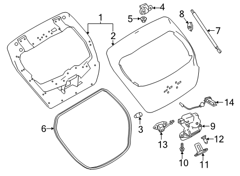 2019 Nissan Leaf Parking Aid Stay Assy-Back Door, RH Diagram for 90450-5SA0A