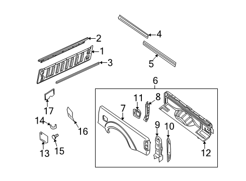 2005 Nissan Frontier Front & Side Panels Bumper Rubber Diagram for 01658-00243