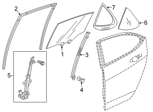 2018 Acura TLX Rear Door Sash Left Rear Door Qt Diagram for 72771-TZ3-A02