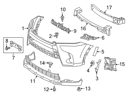 2019 Toyota Highlander Front Bumper Center Support Diagram for 52521-0E020