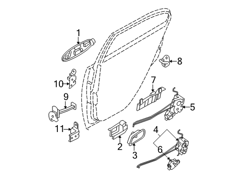 2006 Hyundai Accent Rear Door Rear Exterior Door Handle Assembly, Left Diagram for 83650-1E050