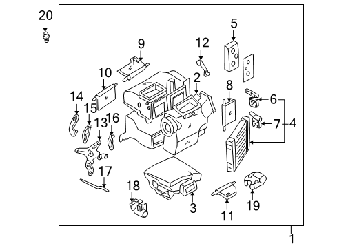 2000 Nissan Quest Heater Core & Control Valve Mode Actuator Assembly Diagram for 27141-7B000