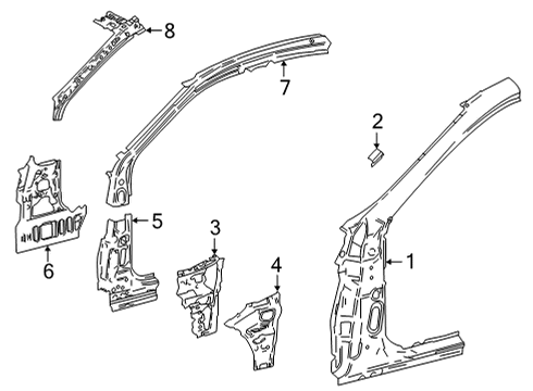 2022 Toyota Mirai Hinge Pillar Reinforce Panel Diagram for 61104-62020