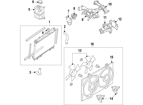 2016 Infiniti Q70 Cooling System, Radiator, Water Pump, Cooling Fan Motor & Fan Assy-With Shroud Diagram for 21481-1BH0B