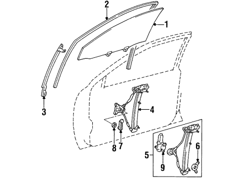 1993 Toyota Corolla Door & Components Run Channel Diagram for 68141-12330