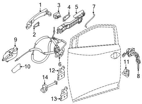 2017 Nissan Murano Front Door Grip-Outside Handle Diagram for 80640-4BA1C