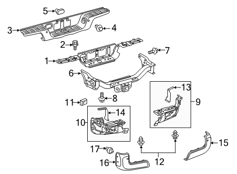 2016 Toyota Tacoma Rear Bumper Center Support Diagram for 52159-04030