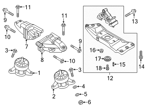 2020 Genesis G80 Engine & Trans Mounting Stud Diagram for 11513-06146-K