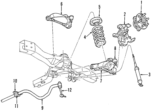 1999 Dodge Durango Front Suspension Components, Lower Control Arm, Upper Control Arm, Stabilizer Bar Bar Front Sway Diagram for 52106110AA