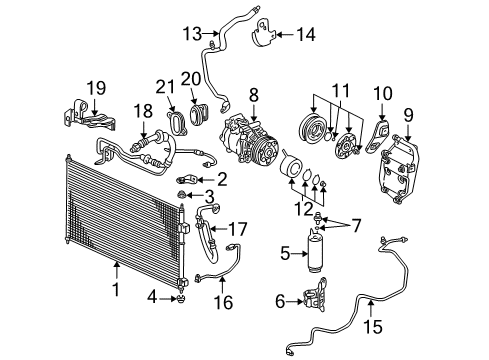 2002 Honda Civic A/C Condenser, Compressor & Lines Clamp, Suction Pipe Diagram for 80361-SP0-A00
