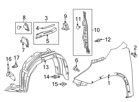 2014 Toyota Highlander Fender & Components Air Guide Diagram for 53154-0E020