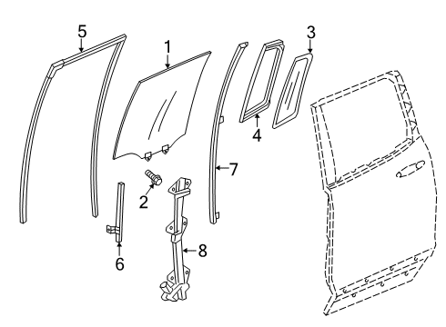 2019 Honda Ridgeline Rear Door Sash, R. RR. Door Quarter Diagram for 72731-T6Z-A01