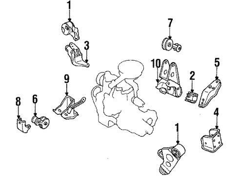 1985 Nissan Pulsar NX Engine Mounting Engine Mounting Buffer Assembly Diagram for 11350-01A04