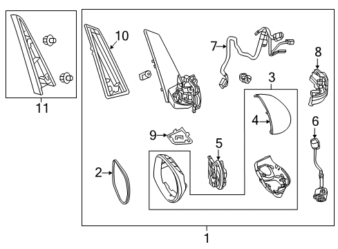 2015 Honda Odyssey Lane Departure Warning Mirror Sub-Assembly, Driver Side Diagram for 76253-TK8-A51