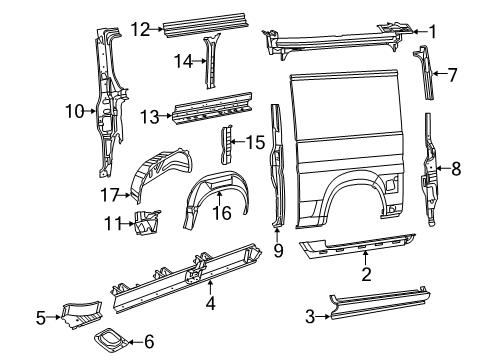 2021 Ram ProMaster 2500 Inner Structure - Side Panel REINFMNT-C-Pillar Diagram for 68134795AC