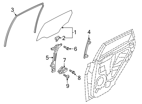 2018 Hyundai Kona Rear Door Run-Rear Door Window Glass, RH Diagram for 83540-J9000