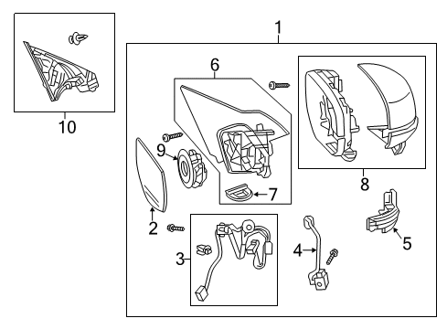 2013 Honda Accord Lane Departure Warning Light Assembly, L Side Diagram for 34350-TV0-E01