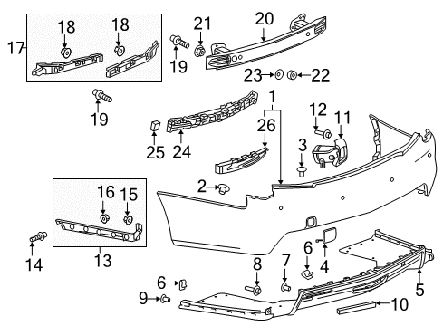 2017 Cadillac CTS Rear Bumper Impact Bar Retainer Diagram for 11501849