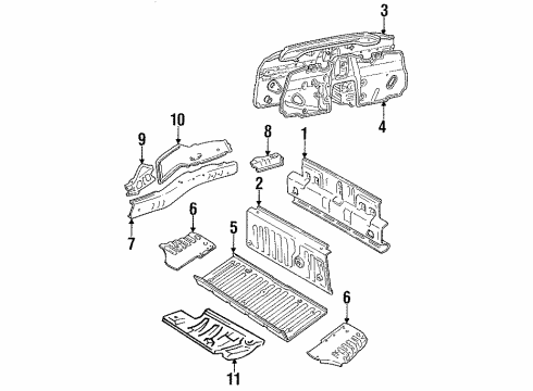 1994 Toyota MR2 Rear Body, Rear Floor & Rails Pan, Rear Floor Diagram for 58311-17020