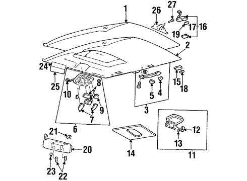 1994 Cadillac DeVille Interior Trim - Roof Lamp Asm-Roof Rail Rear Courtesy & Reading *Black Diagram for 3544544