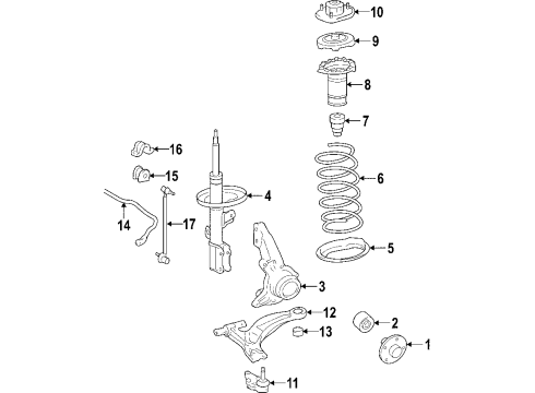 2008 Honda Civic Front Suspension Components, Lower Control Arm, Stabilizer Bar Link, Left Front Stabilizer Diagram for 51321-SNA-A02