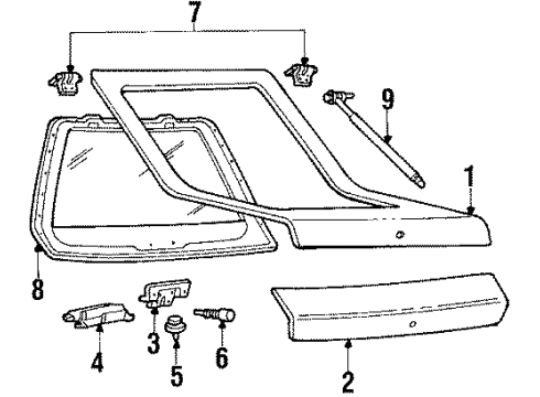1989 Chevrolet Corsica Gate & Hardware Strut Asm-Rear Compartment Lift Window RH Diagram for 10131330