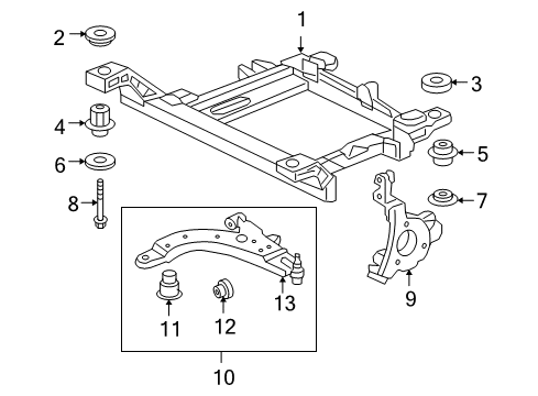 2008 Chevrolet Impala Front Suspension Components, Lower Control Arm, Stabilizer Bar Knuckle Diagram for 23127630