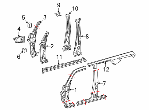 2022 Toyota 4Runner Center Pillar & Rocker, Hinge Pillar Inner Hinge Pillar Diagram for 61013-35032