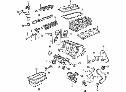 2000 Plymouth Breeze Engine Parts, Mounts, Cylinder Head & Valves, Camshaft & Timing, Oil Pan, Oil Pump, Balance Shafts, Crankshaft & Bearings, Pistons, Rings & Bearings Gasket Pkg-Cylinder Head Diagram for 5096212AA