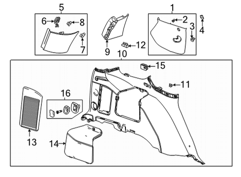 2021 Chevrolet Suburban Interior Trim - Quarter Panels Lock Pillar Trim Diagram for 84773319